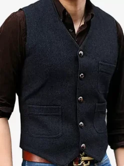 Gilets habillés pour hommes Mariage Confortable Col en V Boutons Café Marron