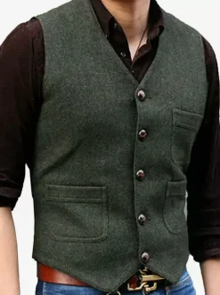 Gilets habillés pour hommes Mariage Confortable Col en V Boutons Café Marron