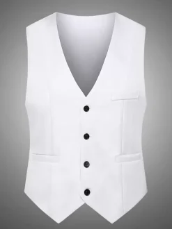 Gilets habillés pour hommes décontractés chics col en V poches noir