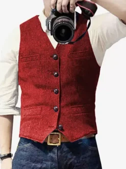 Gilets Habillés Pour Hommes Business Classique Col En V Boutons Chic Noir