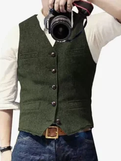 Gilets Habillés Pour Hommes Business Classique Col En V Boutons Chic Noir