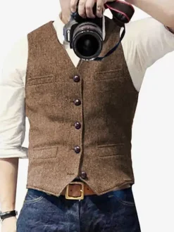 Gilets Habillés Pour Hommes Business Classique Col En V Boutons Chic Noir