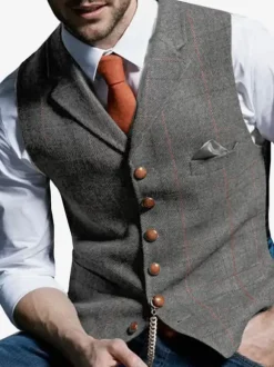 Gilets Habillés Vintage Hommes Business Chic Col Rabattu Boutons Bleu