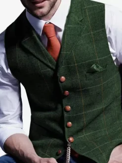 Gilets Habillés Vintage Hommes Business Chic Col Rabattu Boutons Bleu
