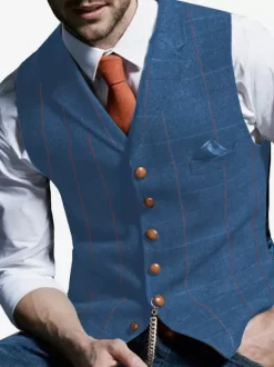 Gilets Habillés Vintage Hommes Business Chic Col Rabattu Boutons Bleu