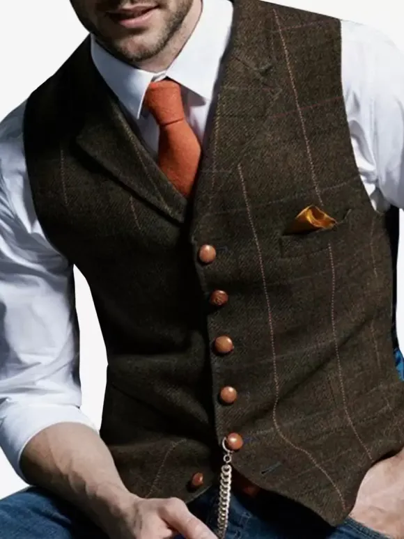Gilets Habillés Vintage Hommes Business Chic Col Rabattu Boutons Bleu