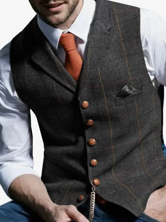Gilets Habillés Vintage Hommes Business Chic Col Rabattu Boutons Bleu