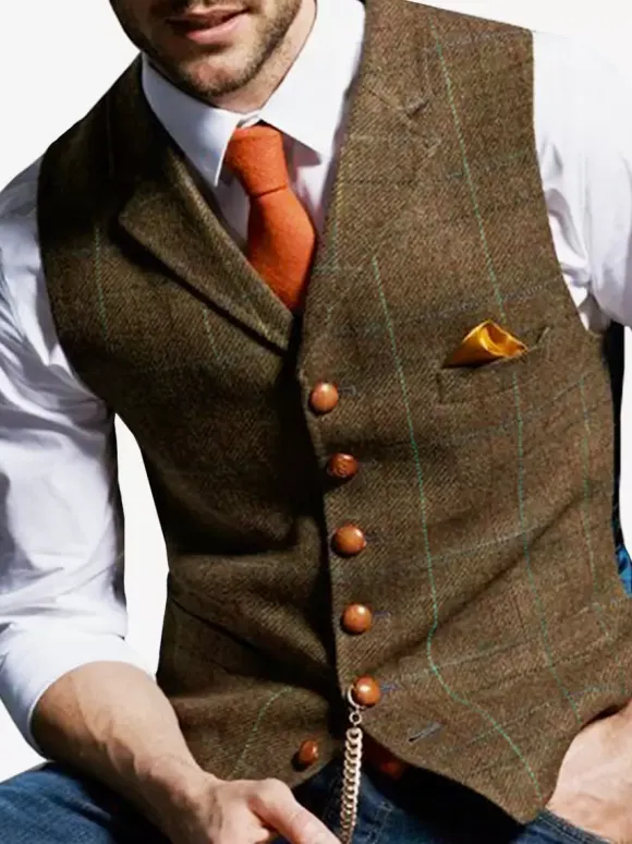 Gilets Habillés Vintage Hommes Business Chic Col Rabattu Boutons Bleu