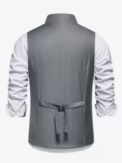 Gilets Habillés Hommes Soirée Cérémonie Formelle Col Rabattu Boutons Gris