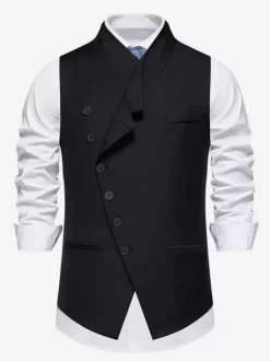 Gilets Habillés Hommes Soirée Cérémonie Formelle Col Rabattu Boutons Gris