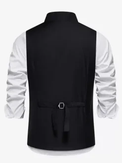 Gilets Habillés Hommes Soirée Cérémonie Formelle Col Rabattu Boutons Gris