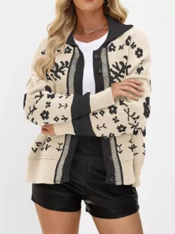 Gilet vintage en maille Fair Isle avec motif de couleur contrastée pour femme 2026