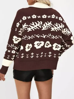 Gilet vintage en maille Fair Isle avec motif de couleur contrastée pour femme 2026