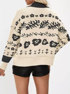 Gilet vintage en maille Fair Isle avec motif de couleur contrastée pour femme 2026