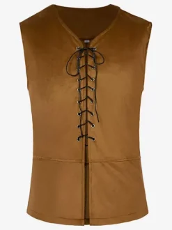 Gilet Vintage Top Rétro À Lacets Sans Manches Polyester Fibre Gilet Rétro Costumes Pour Homme