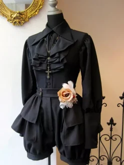 Gothic Lolita Blouses Noir manches longues Volants Lolita Top Lolita Shirt Déguisements Halloween