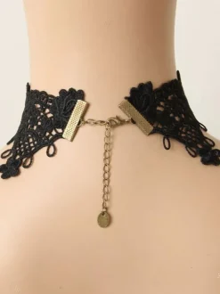 Gothique Lolita Choker Détail en métal Jewel Lace Lolita noir collier Déguisements Halloween