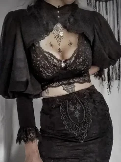 Gothique Lolita Cover-ups Noir Volants Top Dentelle Polyester Cover-Up Lolita Outwears