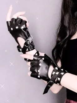 Gothique Lolita Manchettes Métalliques Rivets Détails Métalliques Métal Divers Accessoires Lolita Noirs