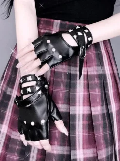 Gothique Lolita Manchettes Métalliques Rivets Détails Métalliques Métal Divers Accessoires Lolita Noirs