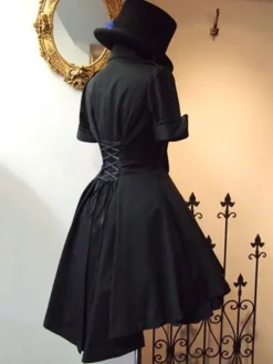 Gothique Lolita OP Robe Bouton Bow Ruffle Deux Tons Haut Bas Lolita Robe Une Pièce Déguisements Halloween