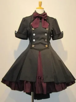 Gothique Lolita OP Robe Bouton Bow Ruffle Deux Tons Haut Bas Lolita Robe Une Pièce Déguisements Halloween