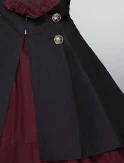 Gothique Lolita Robe OP Style Militaire Volant Noeud Papillon Bouton À Lacets Bourgogne Lolita Robe Une Pièce Déguisements Halloween