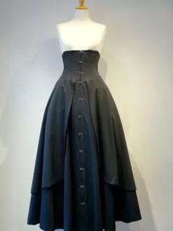 Gothique Lolita SK Coton Layered Ruffle Plissé Lace Up Jupe Lolita Noire Déguisements Halloween