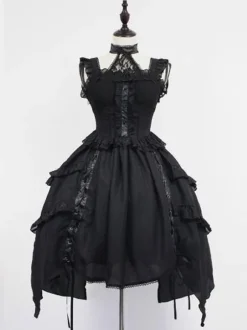 Gothique Lolita JSK Robe Dentelle Volants Lolita Jumper Jupes Déguisements