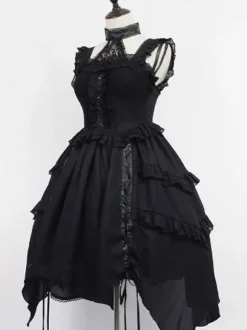 Gothique Lolita JSK Robe Dentelle Volants Lolita Jumper Jupes Déguisements