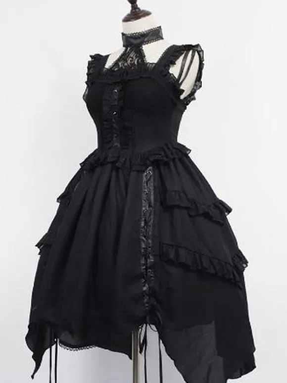 Gothique Lolita JSK Robe Dentelle Volants Lolita Jumper Jupes Déguisements