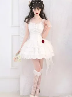 Gothique Lolita Robes Perles Arcs Noir Blanc Élastique Réglable