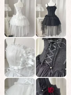 Gothique Lolita Robes Perles Arcs Noir Blanc Élastique Réglable