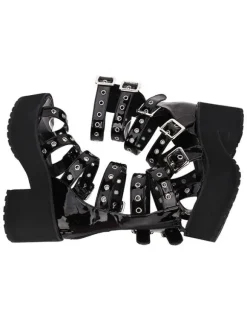 Gothique lolita sandale oeillet boucle plate-forme chunky talon pu noir lolita chaussures Déguisements Halloween
