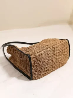 Grand sac cabas en paille à fermeture magnétique sac bandoulière tissé pour la plage sac à main décontracté pour les vacances
