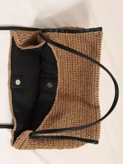 Grand sac cabas en paille à fermeture magnétique sac bandoulière tissé pour la plage sac à main décontracté pour les vacances