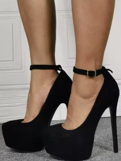 Grande taille sexy talon haut noir micro daim talon aiguille chaussures sexy chaussures grande taille