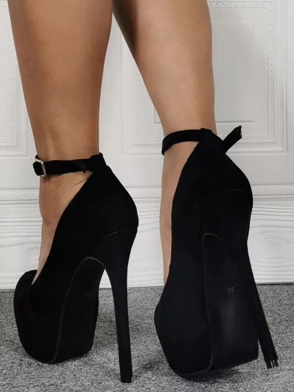 Grande taille sexy talon haut noir micro daim talon aiguille chaussures sexy chaussures grande taille