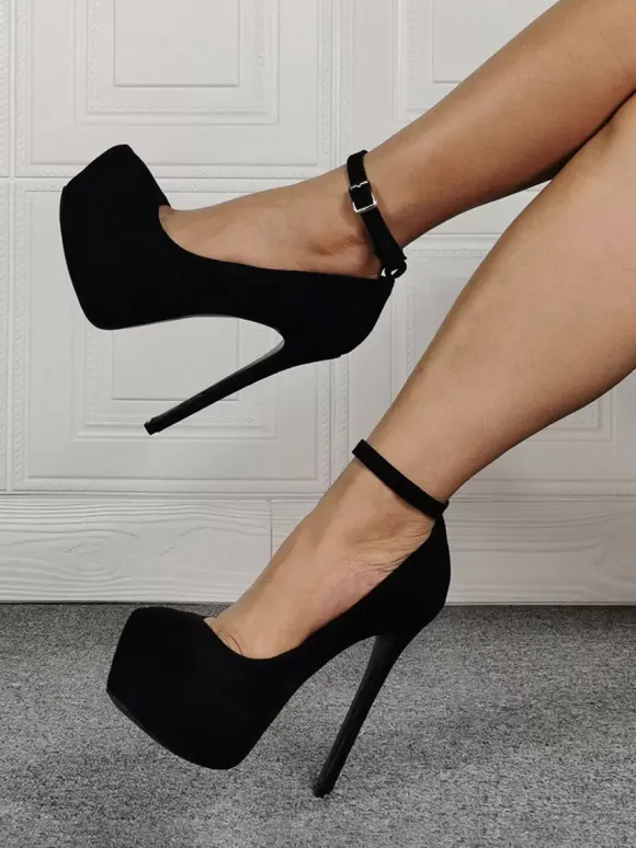 Grande taille sexy talon haut noir micro daim talon aiguille chaussures sexy chaussures grande taille