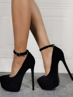 Grande taille sexy talon haut noir micro daim talon aiguille chaussures sexy chaussures grande taille