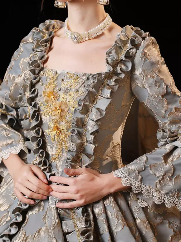 Gris Rétro Costumes Femmes Robe Style Vintage Européen Marie Antoinette Costume Robe De Bal Robe De Soirée Médiévale