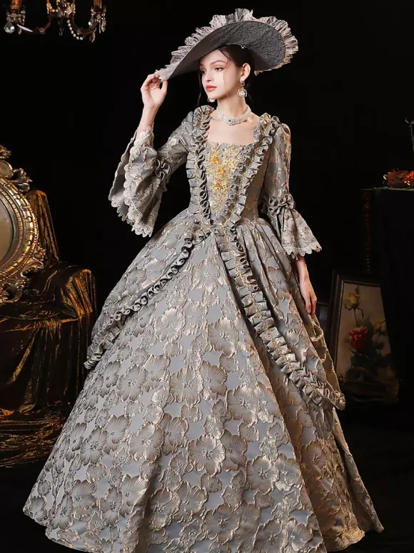 Gris Rétro Costumes Femmes Robe Style Vintage Européen Marie Antoinette Costume Robe De Bal Robe De Soirée Médiévale