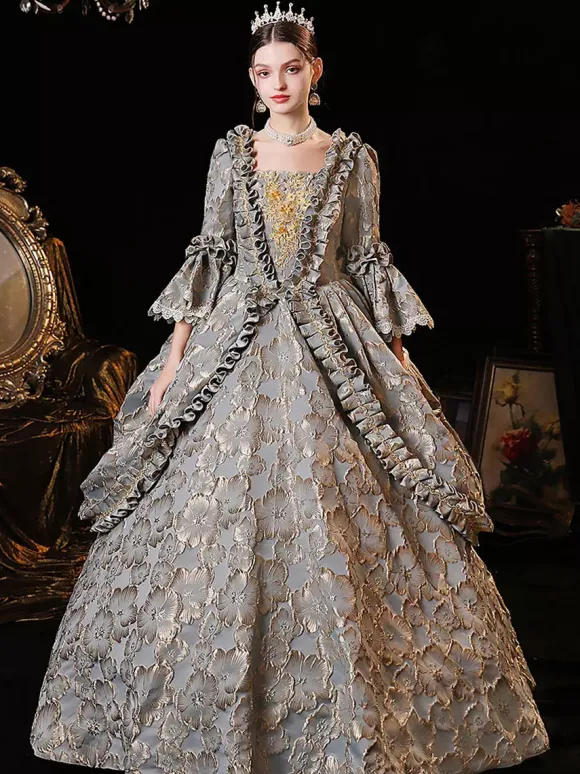Gris Rétro Costumes Femmes Robe Style Vintage Européen Marie Antoinette Costume Robe De Bal Robe De Soirée Médiévale