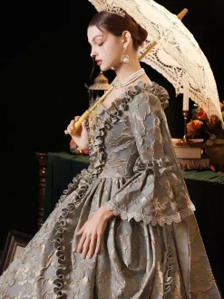 Gris Rétro Costumes Femmes Robe Style Vintage Européen Marie Antoinette Costume Robe De Bal Robe De Soirée Médiévale