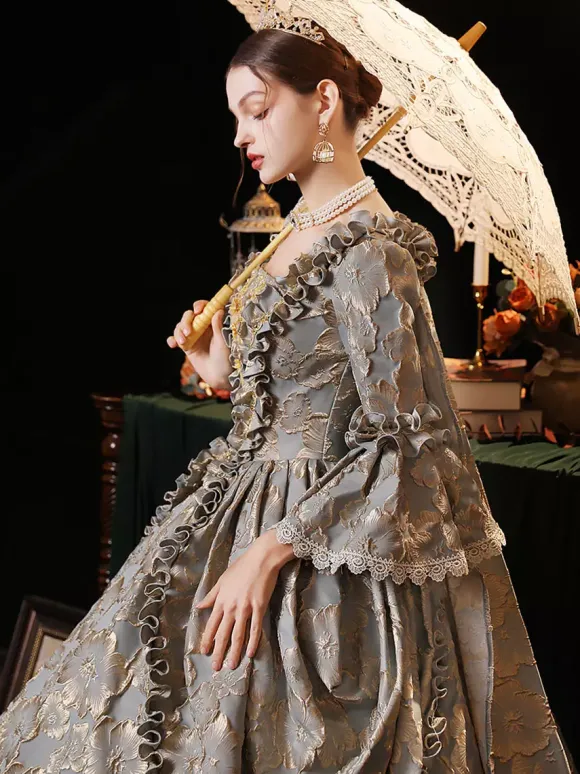 Gris Rétro Costumes Femmes Robe Style Vintage Européen Marie Antoinette Costume Robe De Bal Robe De Soirée Médiévale
