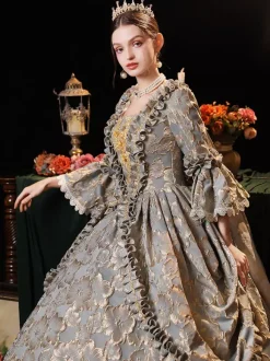 Gris Rétro Costumes Femmes Robe Style Vintage Européen Marie Antoinette Costume Robe De Bal Robe De Soirée Médiévale