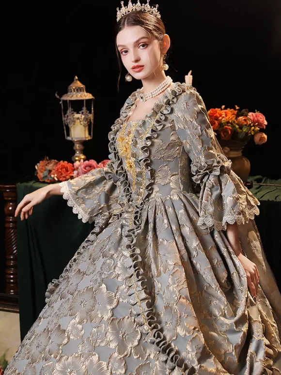 Gris Rétro Costumes Femmes Robe Style Vintage Européen Marie Antoinette Costume Robe De Bal Robe De Soirée Médiévale