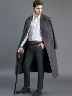 Gris vintage manteau croisé aristocrate holmes costumes rétro pour homme Déguisements Halloween