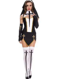 Halloween Carnaval Costumes Noire S艙ur Croix Découpée 4 Pièces Costumes de Fête