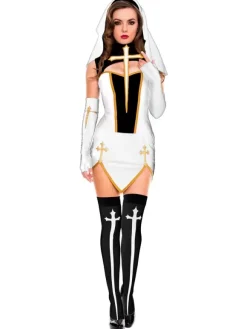 Halloween Carnaval Costumes Noire S艙ur Croix Découpée 4 Pièces Costumes de Fête